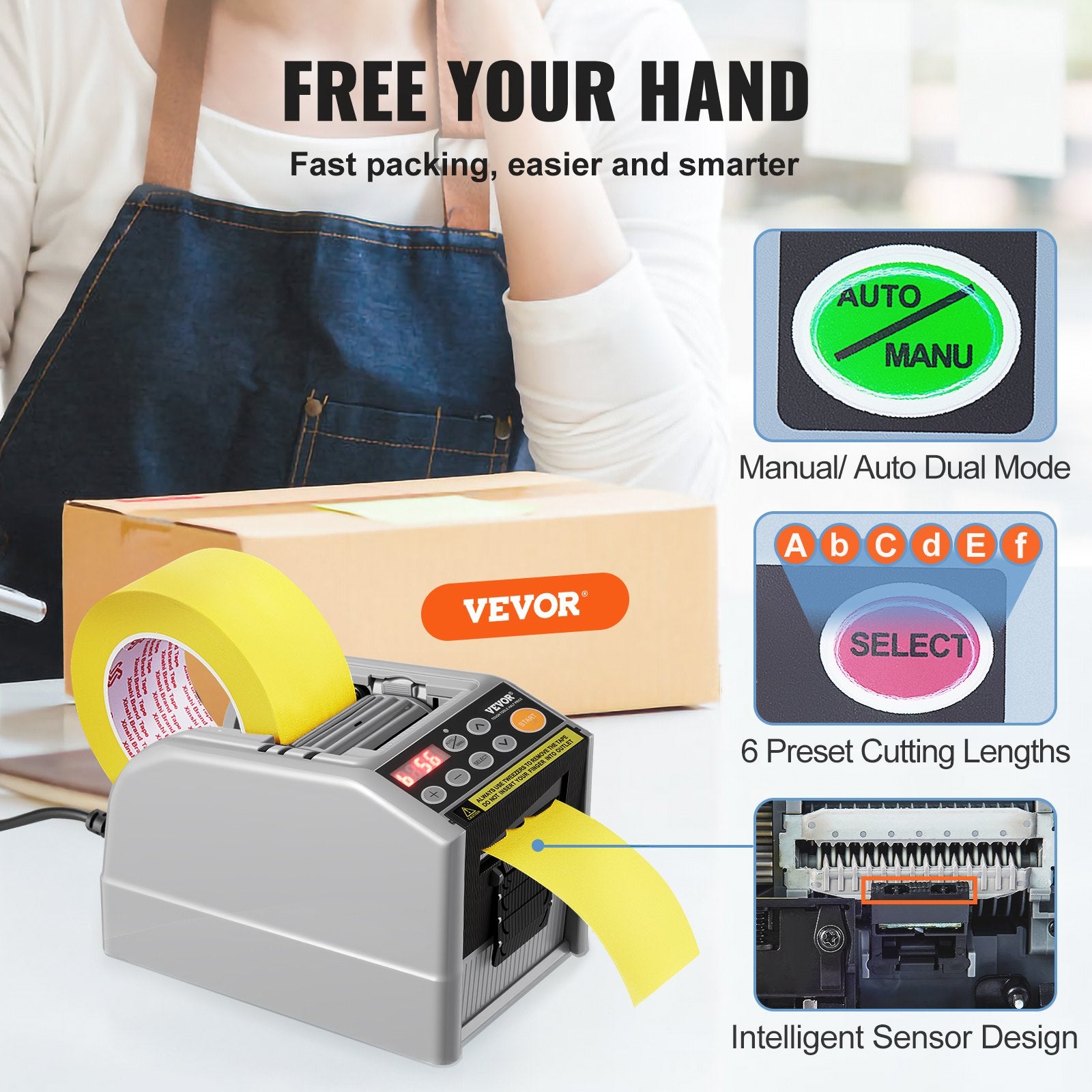 Automatic Tape Dispenser, Self-Adhesive Electric Tape Cutter, 25 W Packaging Machine, Tape Cutter, 6-60 mm Tape Width, Electric Tape Cutter Packaging Machine - Image 2