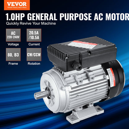 0.75KW Electric Motor 1400 rpm, AC 220~240V 5.45A, 80, B3 Frame, Air Compressor Motor Single Phase, 19mm Keyed Shaft, CW/CCW Rotation for Agricultural Machinery and General Equipment - Image 2