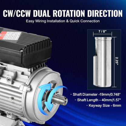 0.75KW Electric Motor 1400 rpm, AC 220~240V 5.45A, 80, B3 Frame, Air Compressor Motor Single Phase, 19mm Keyed Shaft, CW/CCW Rotation for Agricultural Machinery and General Equipment - Image 4