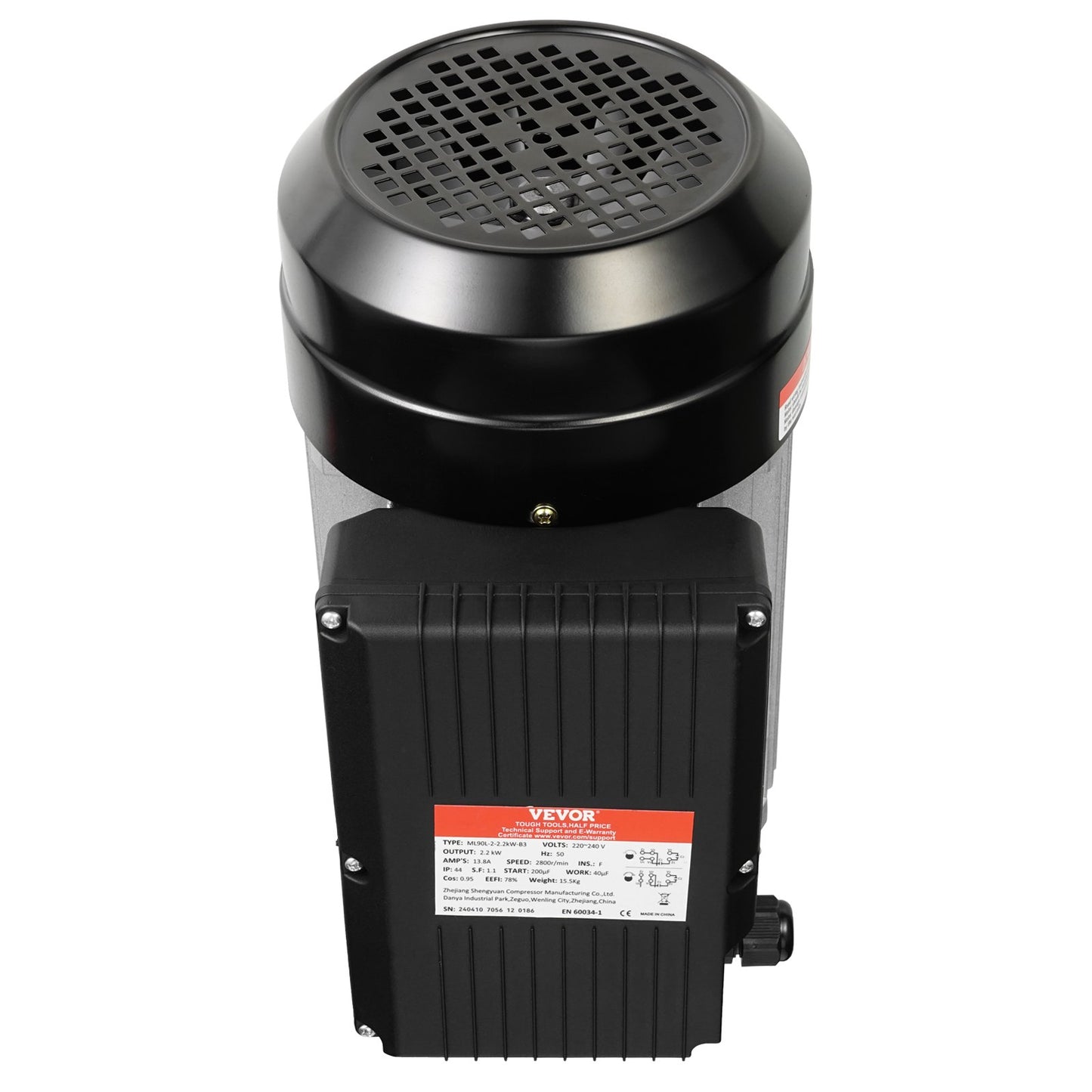 2.2KW Electric Motor 2800 rpm, AC 220~240V 13.8A, 90L, B3 Frame, Air Compressor Motor Single Phase, 24mm Keyed Shaft, CW/CCW Rotation for Agricultural Machinery and General Equipment