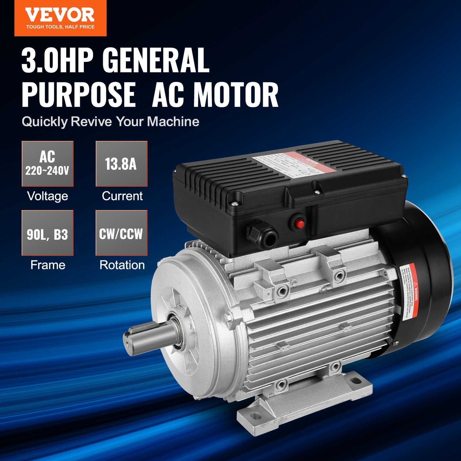 2.2KW Electric Motor 2800 rpm, AC 220~240V 13.8A, 90L, B3 Frame, Air Compressor Motor Single Phase, 24mm Keyed Shaft, CW/CCW Rotation for Agricultural Machinery and General Equipment - Image 2