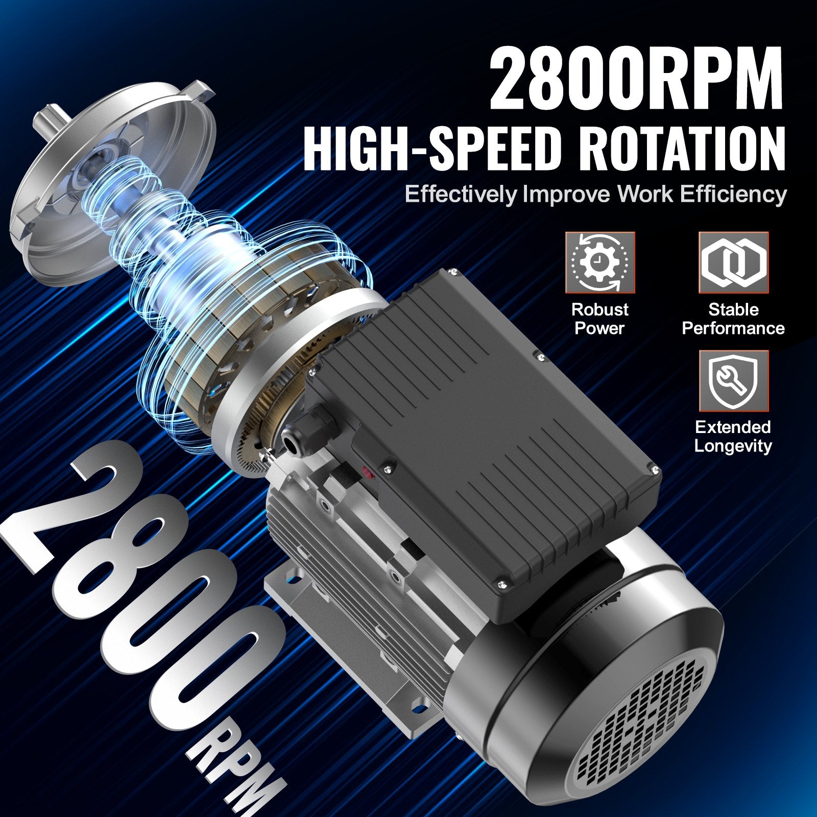 2.2KW Electric Motor 2800 rpm, AC 220~240V 13.8A, 90L, B3 Frame, Air Compressor Motor Single Phase, 24mm Keyed Shaft, CW/CCW Rotation for Agricultural Machinery and General Equipment - Image 3