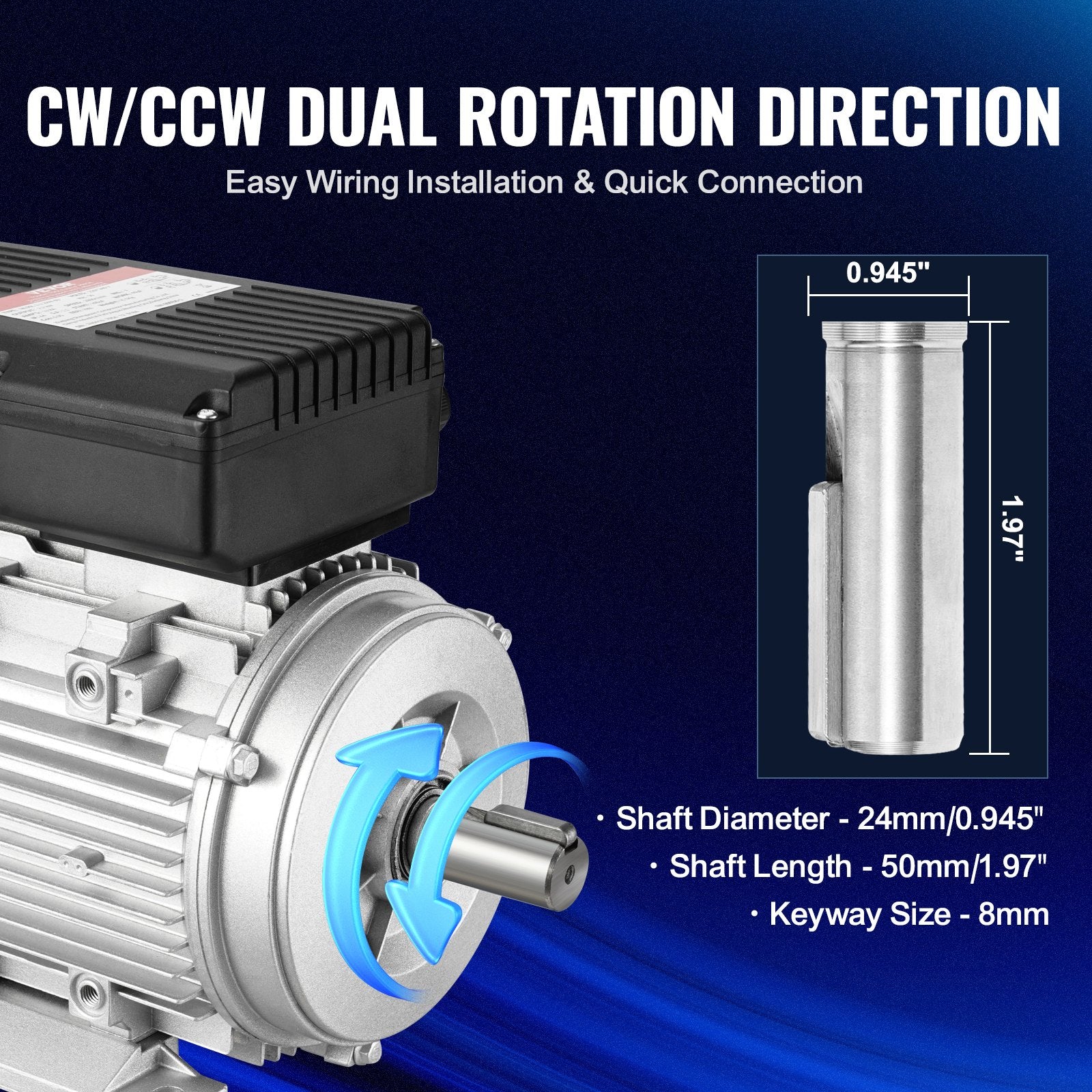 2.2KW Electric Motor 2800 rpm, AC 220~240V 13.8A, 90L, B3 Frame, Air Compressor Motor Single Phase, 24mm Keyed Shaft, CW/CCW Rotation for Agricultural Machinery and General Equipment - Image 4