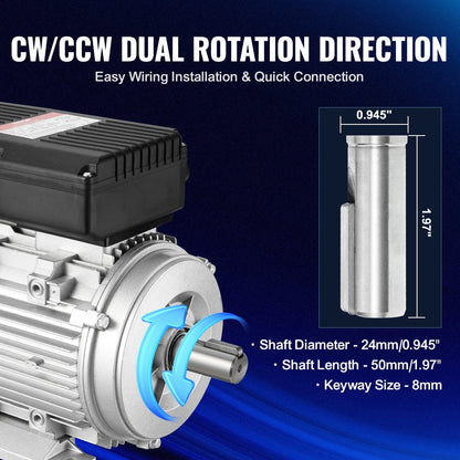 2.2KW Electric Motor 2800 rpm, AC 220~240V 13.8A, 90L, B3 Frame, Air Compressor Motor Single Phase, 24mm Keyed Shaft, CW/CCW Rotation for Agricultural Machinery and General Equipment - Image 4