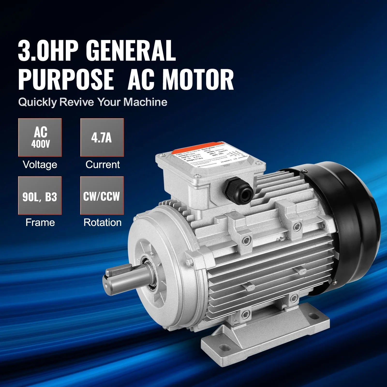 2.2KW Electric Motor 2890 rpm, AC 400V 4.7A, 90L, B3 Frame, Air Compressor Motor 3-Phase, 24mm Keyed Shaft, CW/CCW Rotation for Agricultural Machinery and General Equipment - Image 2