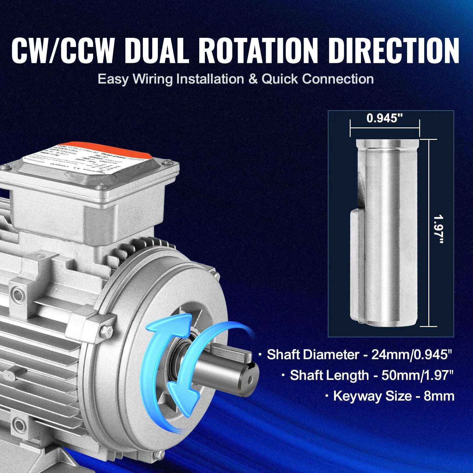 2.2KW Electric Motor 2890 rpm, AC 400V 4.7A, 90L, B3 Frame, Air Compressor Motor 3-Phase, 24mm Keyed Shaft, CW/CCW Rotation for Agricultural Machinery and General Equipment - Image 4