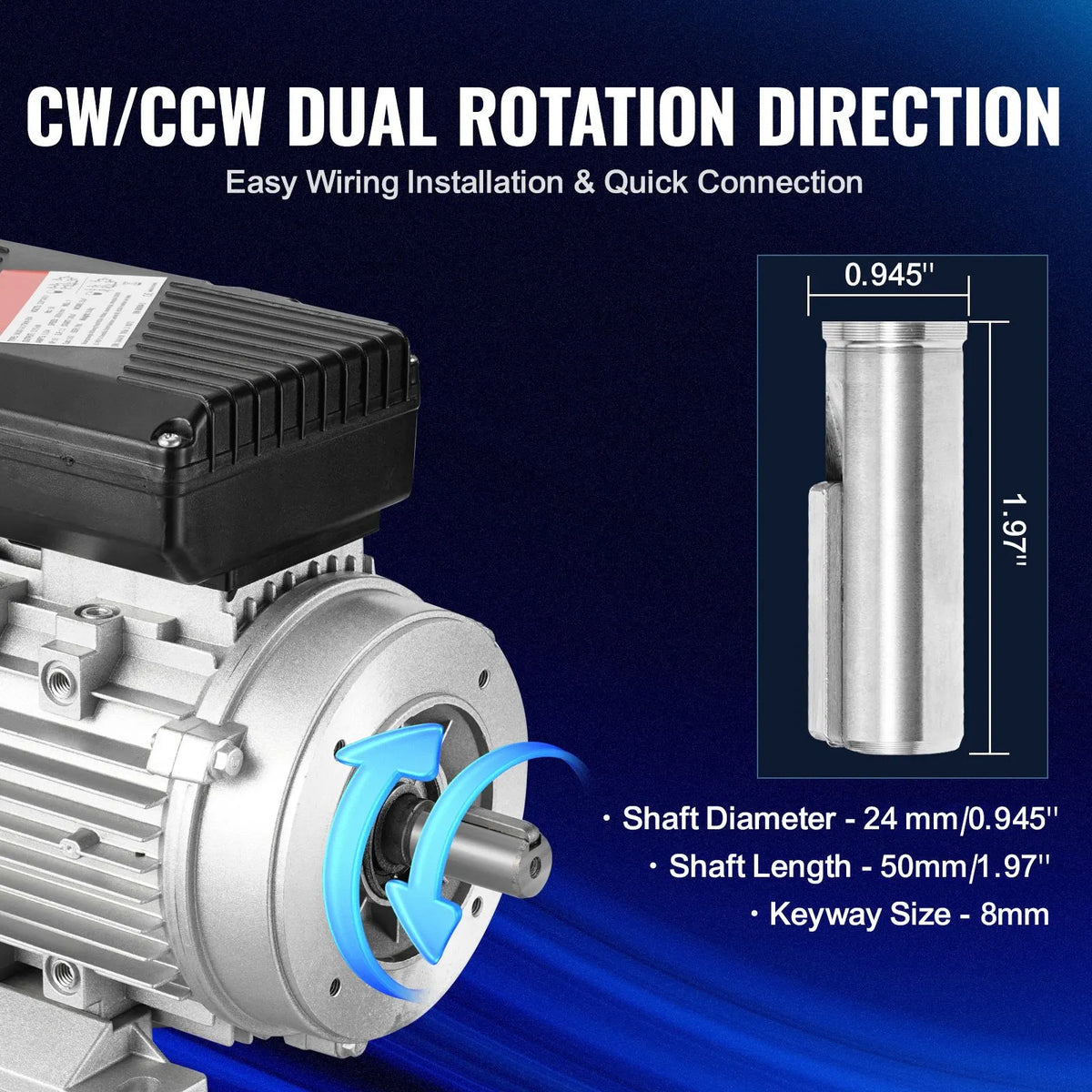 2.2KW Electric Motor 2800 rpm, AC 220~240V 13.8A, 90L, B3 Frame, Air Compressor Motor Single Phase, 24mm Keyed Shaft, CW/CCW Rotation for Agricultural Machinery and General Equipment - Image 4