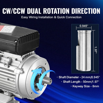 2.2KW Electric Motor 2800 rpm, AC 220~240V 13.8A, 90L, B3 Frame, Air Compressor Motor Single Phase, 24mm Keyed Shaft, CW/CCW Rotation for Agricultural Machinery and General Equipment - Image 4