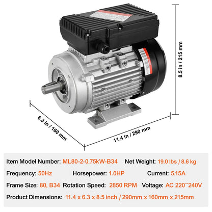 2.2KW Electric Motor 2800 rpm, AC 220~240V 13.8A, 90L, B3 Frame, Air Compressor Motor Single Phase, 24mm Keyed Shaft, CW/CCW Rotation for Agricultural Machinery and General Equipment - Image 7