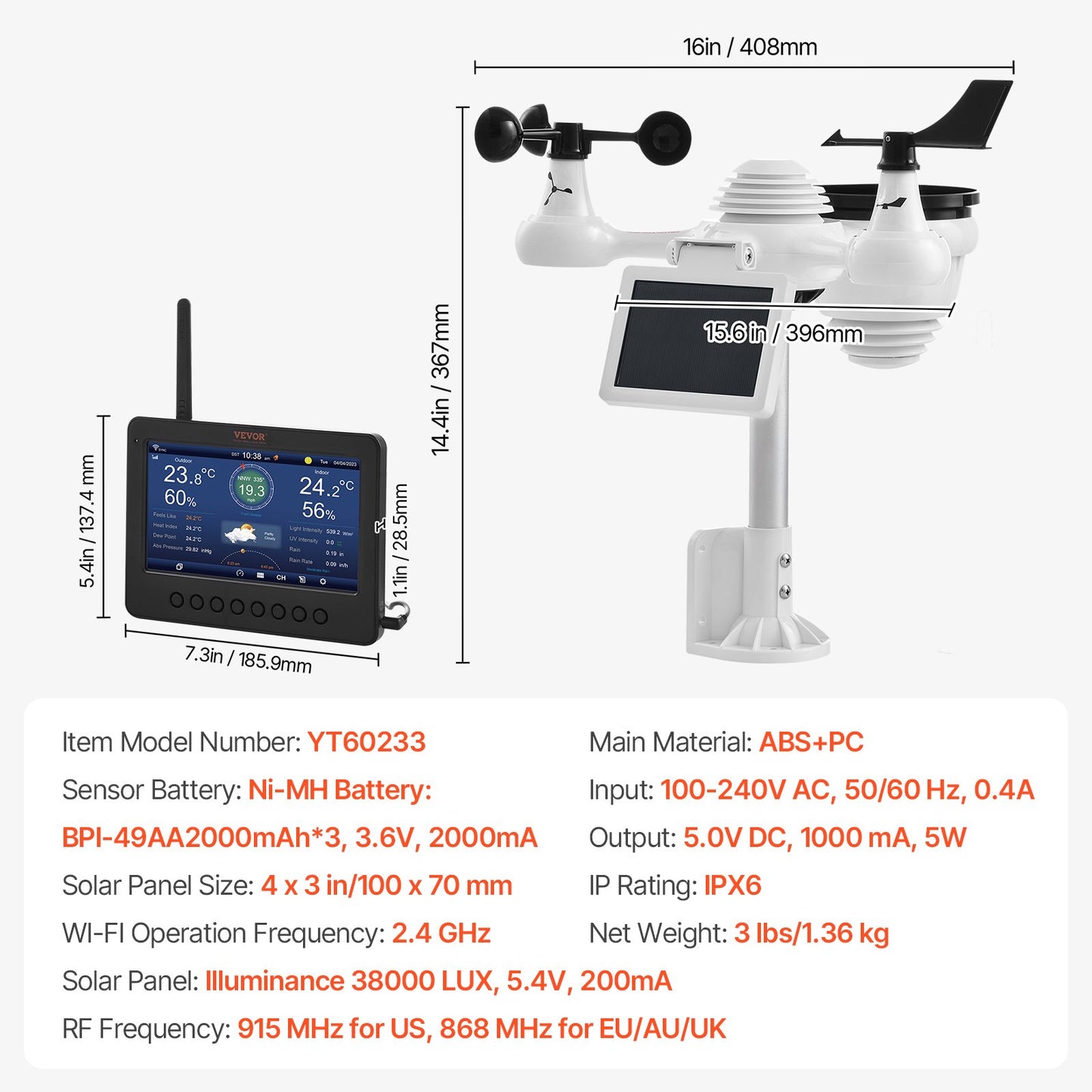 7-in-1 Wi-Fi Weather Station 177.8 mm TFT Display Wireless Outdoor Sensor - Image 7
