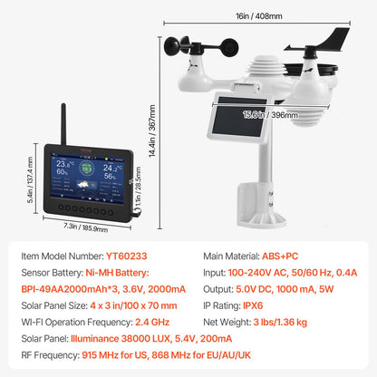 7-in-1 Wi-Fi Weather Station 177.8 mm TFT Display Wireless Outdoor Sensor - Image 7