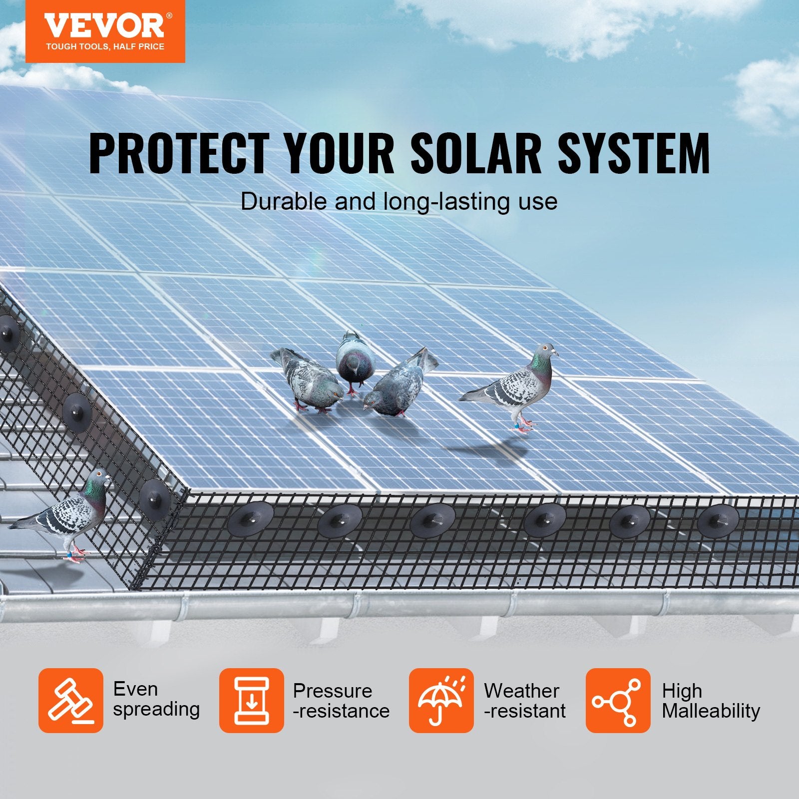 6 in x 100ft Solar Panel Bird Guard Critter Guard Roll Kit 60pcs Fasteners - Image 2