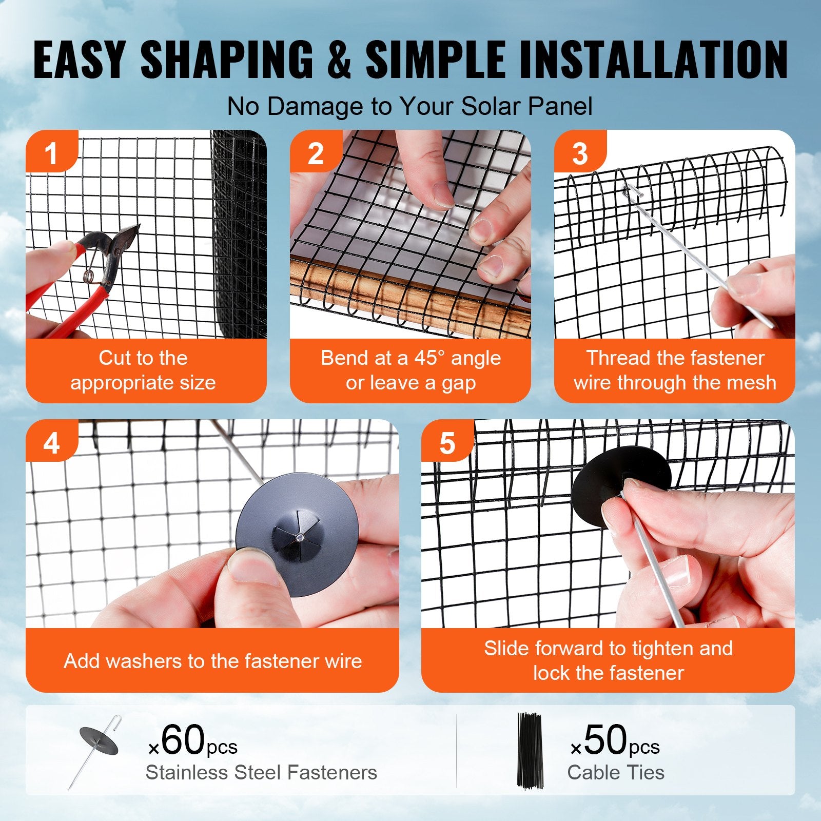 6 in x 100ft Solar Panel Bird Guard Critter Guard Roll Kit 60pcs Fasteners - Image 5