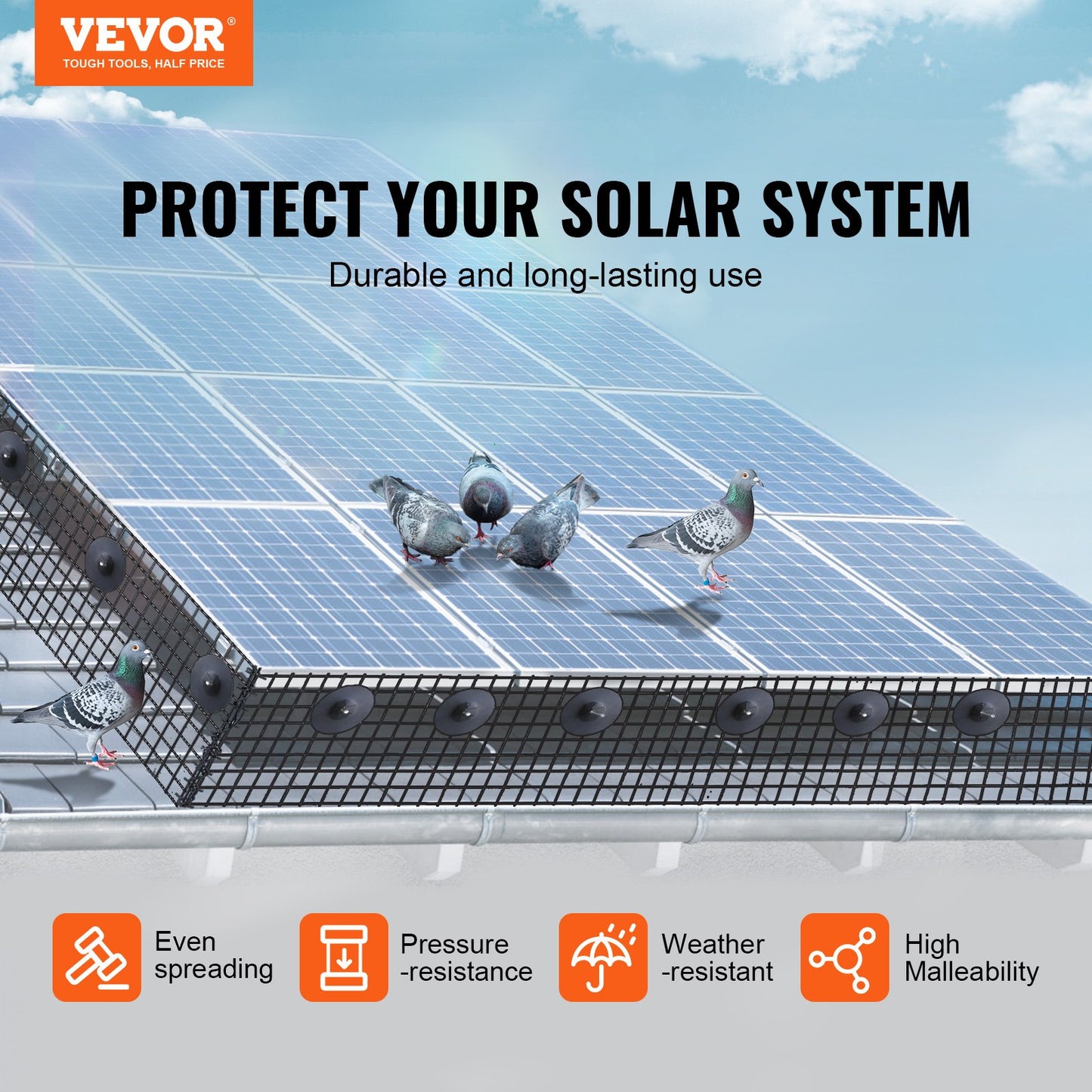 8in x 100ft Solar Panel Bird Guard Critter Guard Roll Kit 70pcs Fasteners - Image 2