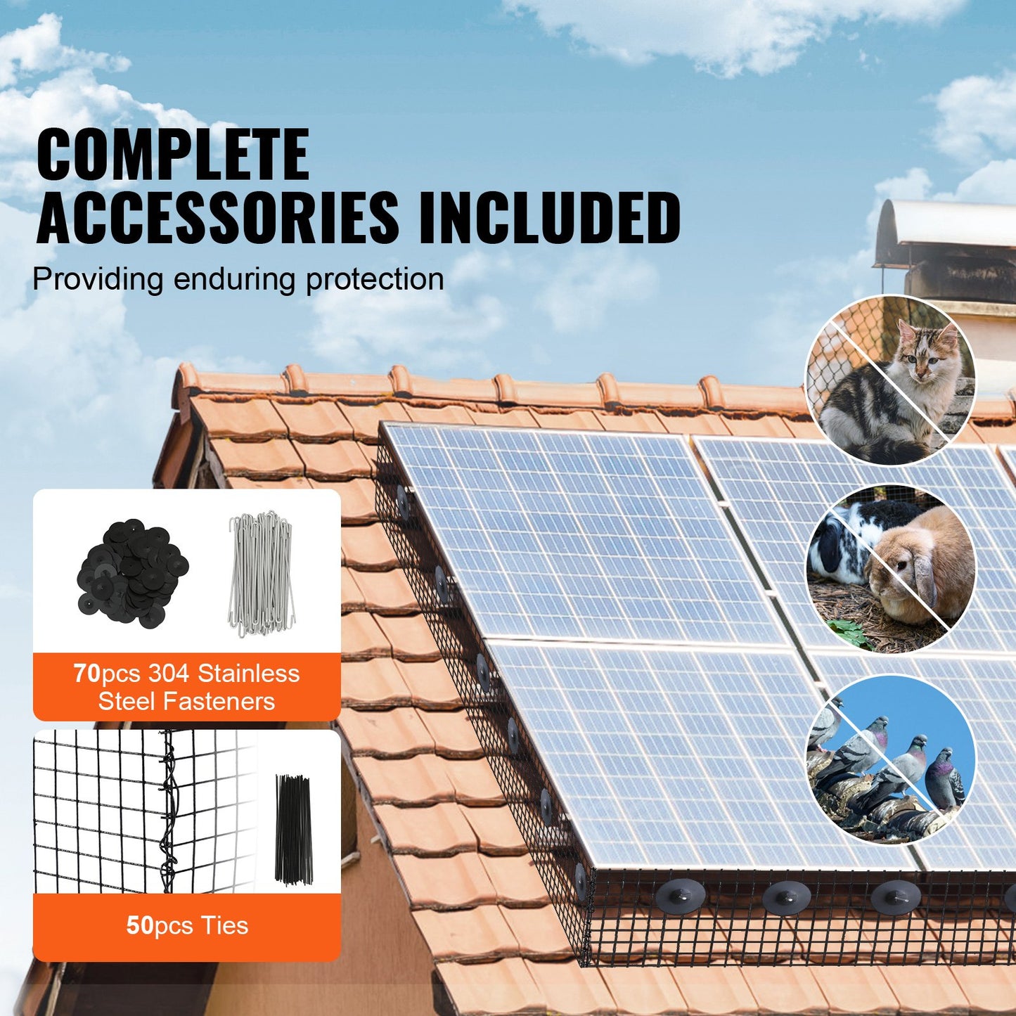 8in x 100ft Solar Panel Bird Guard Critter Guard Roll Kit 70pcs Fasteners - Image 4