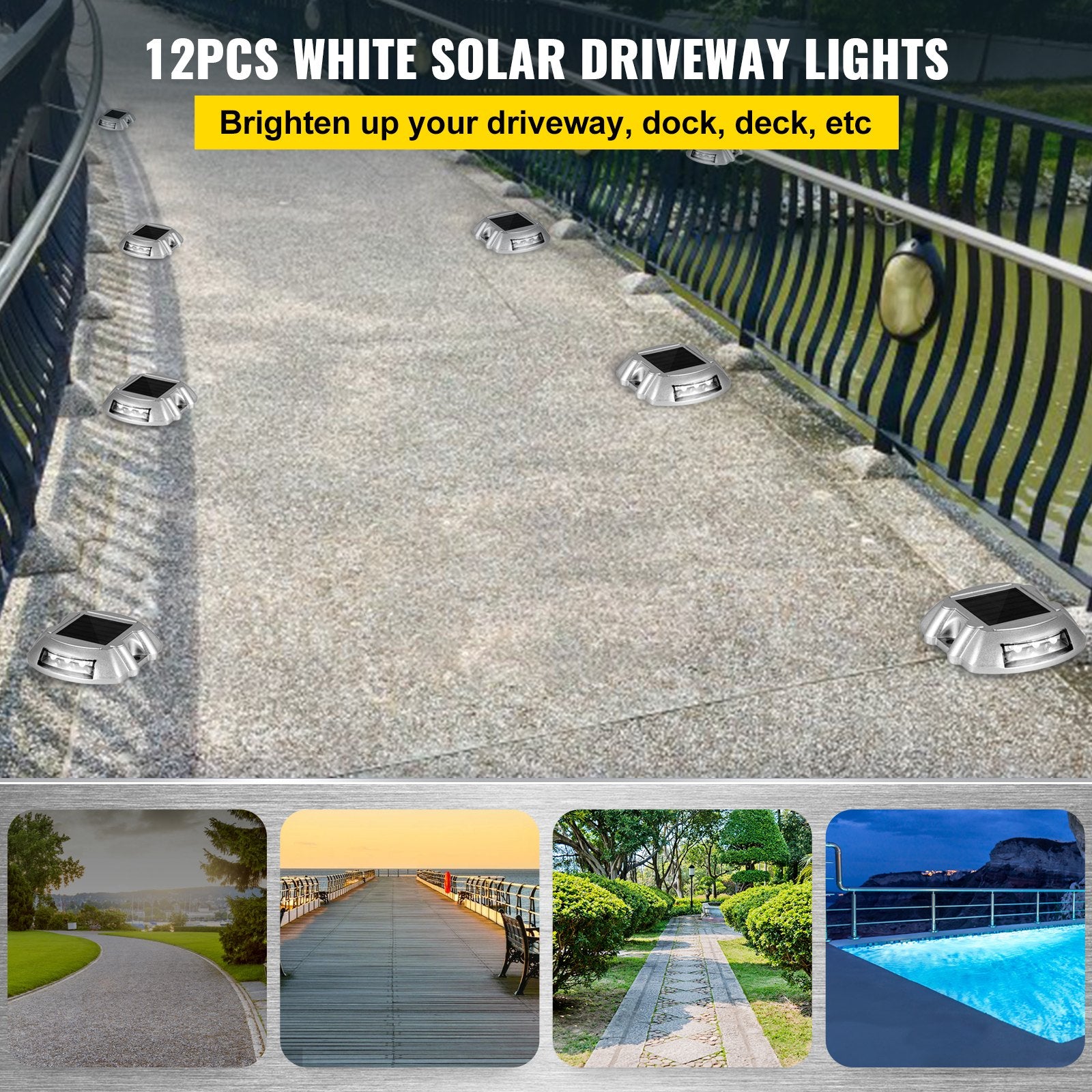 Driveway Lights 12-Pack Solar Driveway Lights Bright White with Screws Solar Deck Lights Outdoor Waterproof Wireless Dock Lights 6 LEDs for Path Warning Garden Walkway Sidewalk Steps - Image 2