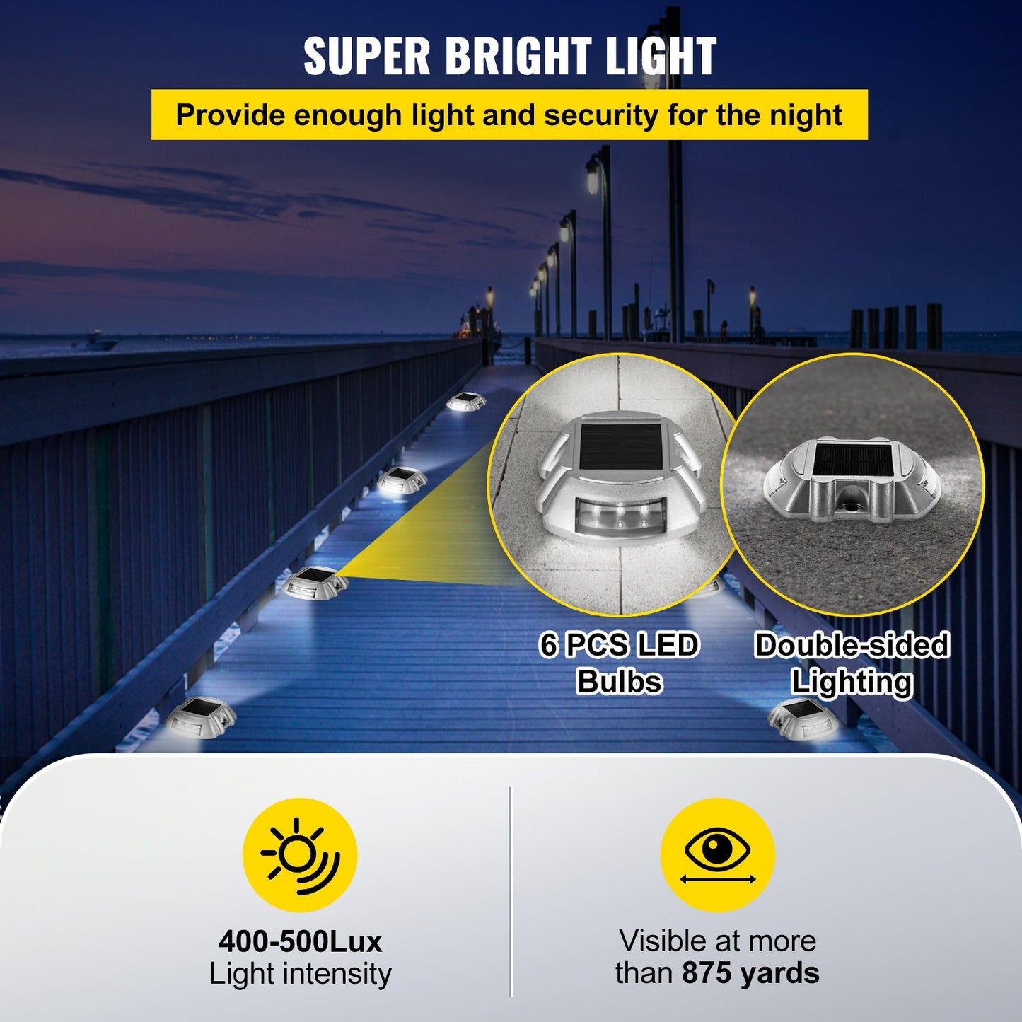 Driveway Lights 12-Pack Solar Driveway Lights Bright White with Screws Solar Deck Lights Outdoor Waterproof Wireless Dock Lights 6 LEDs for Path Warning Garden Walkway Sidewalk Steps - Image 5