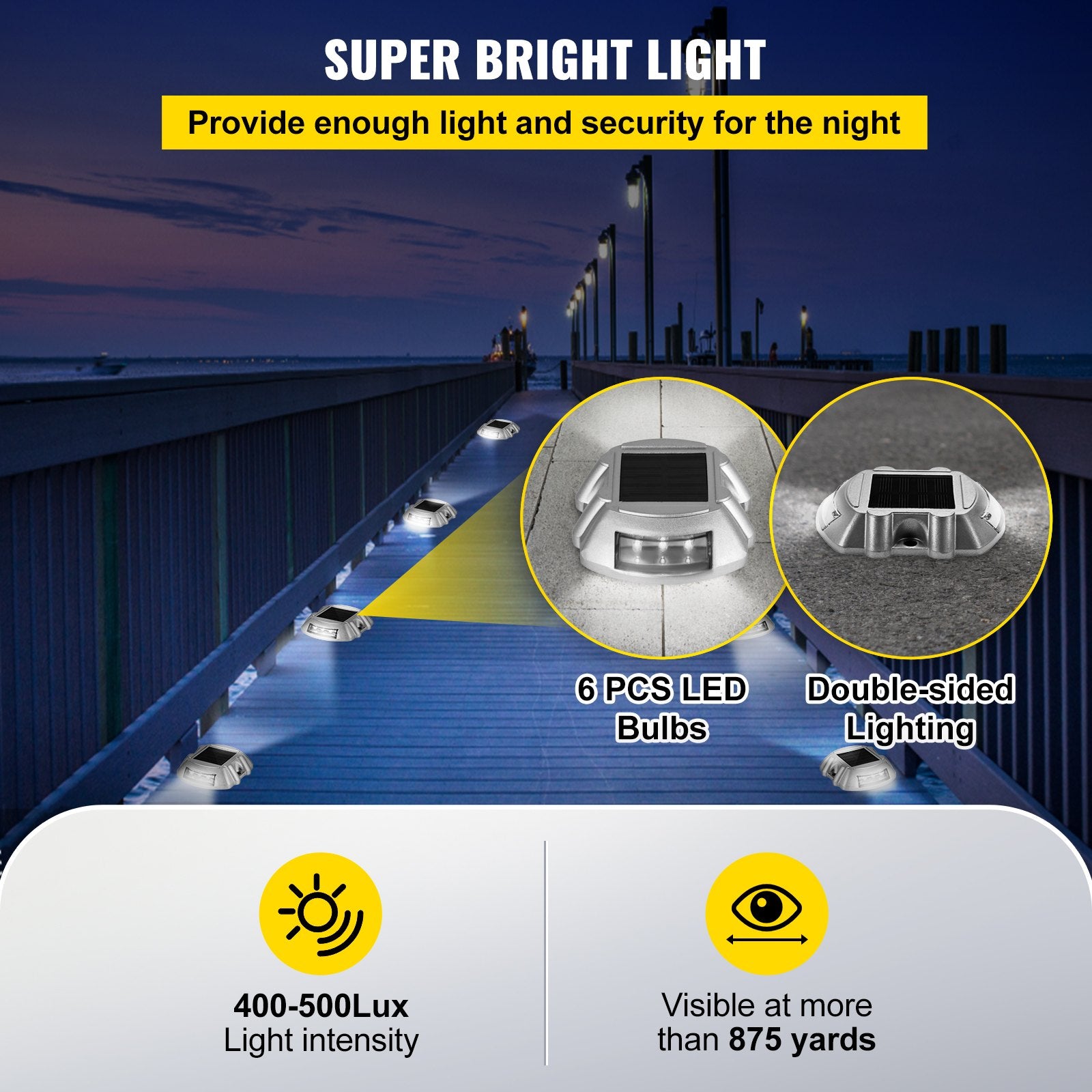 Driveway Lights 12-Pack Solar Driveway Lights Bright White with Screws Solar Deck Lights Outdoor Waterproof Wireless Dock Lights 6 LEDs for Path Warning Garden Walkway Sidewalk Steps - Image 5