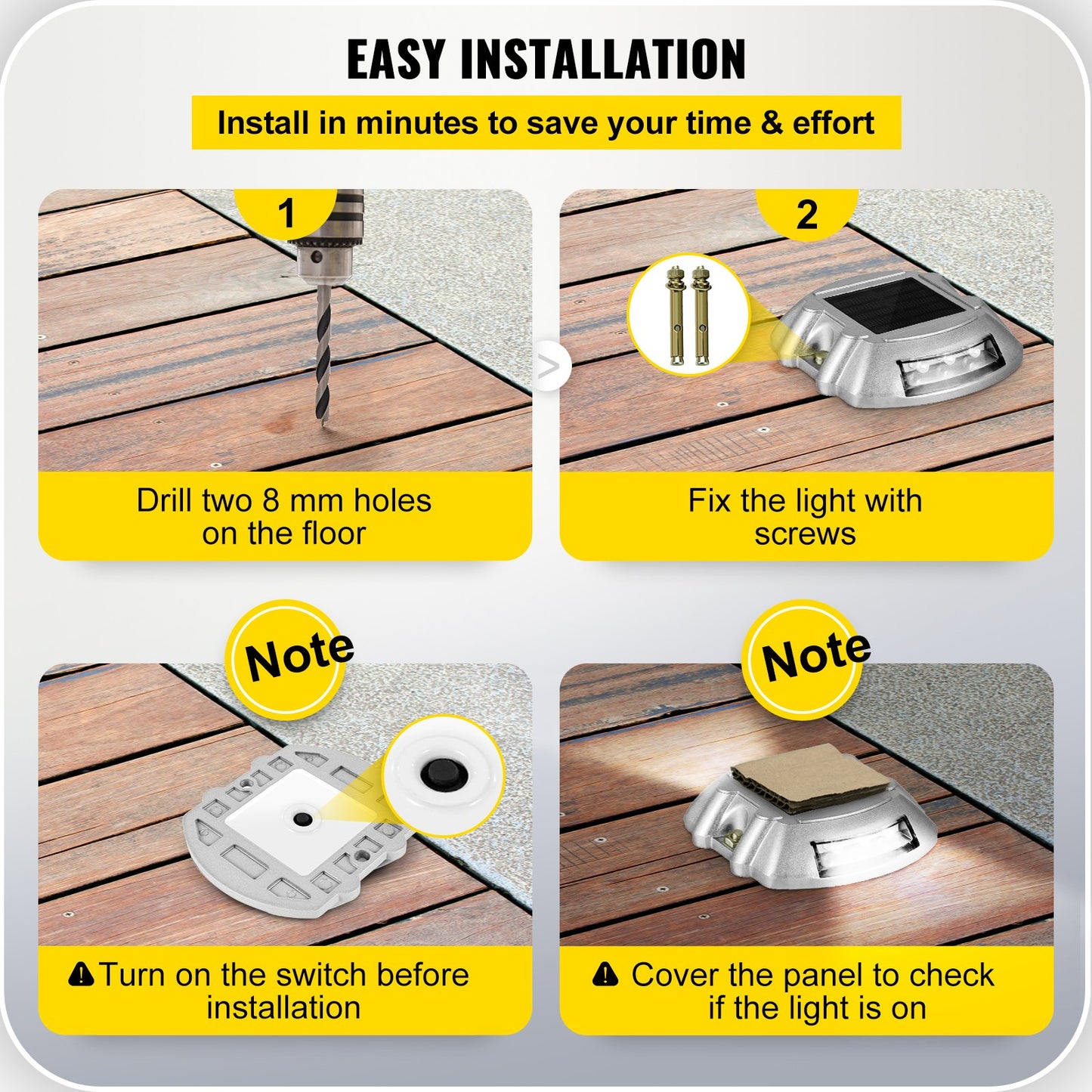 Driveway Lights 12-Pack Solar Driveway Lights Bright White with Screws Solar Deck Lights Outdoor Waterproof Wireless Dock Lights 6 LEDs for Path Warning Garden Walkway Sidewalk Steps - Image 6