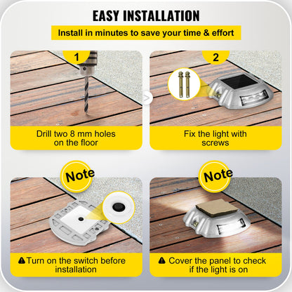 Driveway Lights 12-Pack Solar Driveway Lights Bright White with Screws Solar Deck Lights Outdoor Waterproof Wireless Dock Lights 6 LEDs for Path Warning Garden Walkway Sidewalk Steps - Image 6