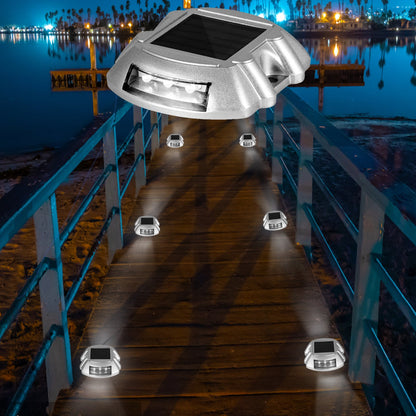 Driveway Lights 12-Pack Solar Driveway Lights Bright White with Screws Solar Deck Lights Outdoor Waterproof Wireless Dock Lights 6 LEDs for Path Warning Garden Walkway Sidewalk Steps - Image 8