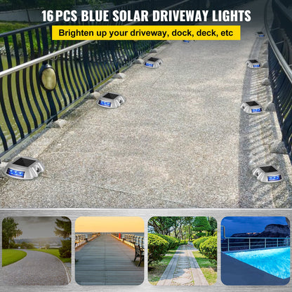 Driveway Lights 16-Pack, Solar Driveway Lights with Switch Button, Solar Deck Lights Waterproof, Wireless Dock Lights 6 LEDs for Path Warning Garden Walkway Sidewalk Steps, LED Bright Blue - Image 2