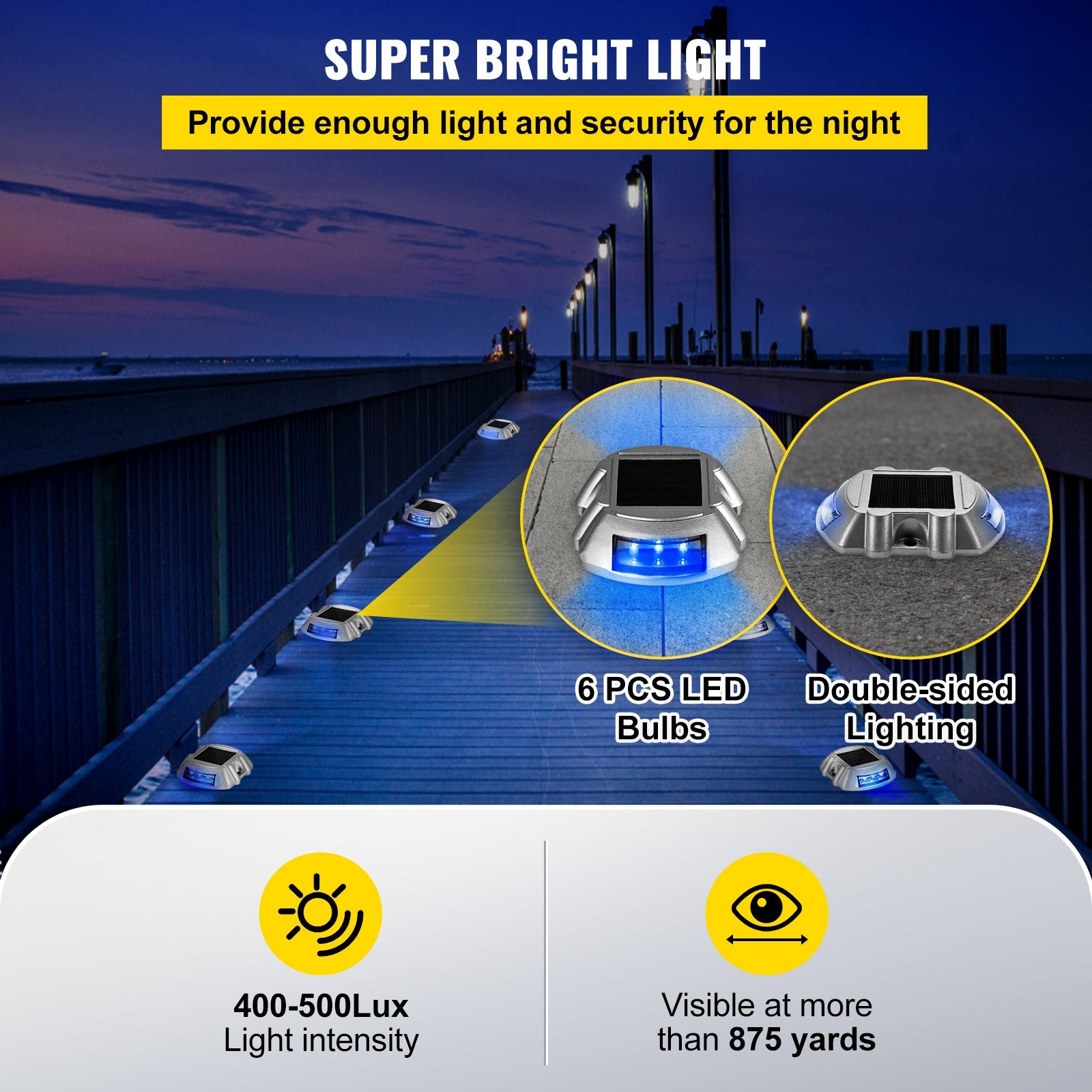 Driveway Lights 16-Pack, Solar Driveway Lights with Switch Button, Solar Deck Lights Waterproof, Wireless Dock Lights 6 LEDs for Path Warning Garden Walkway Sidewalk Steps, LED Bright Blue - Image 5