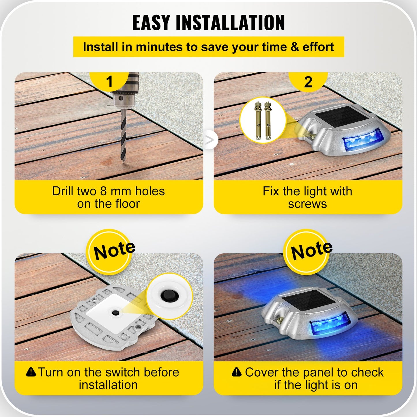 Driveway Lights 16-Pack, Solar Driveway Lights with Switch Button, Solar Deck Lights Waterproof, Wireless Dock Lights 6 LEDs for Path Warning Garden Walkway Sidewalk Steps, LED Bright Blue - Image 6