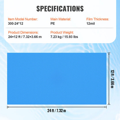 Solar Pool Cover, 24 x 12 ft Rectangle Solar Blanket for Pools, Inground Above Ground Swimming Pool Solar Cover, 12 mil Solar Covers Blue - Image 7