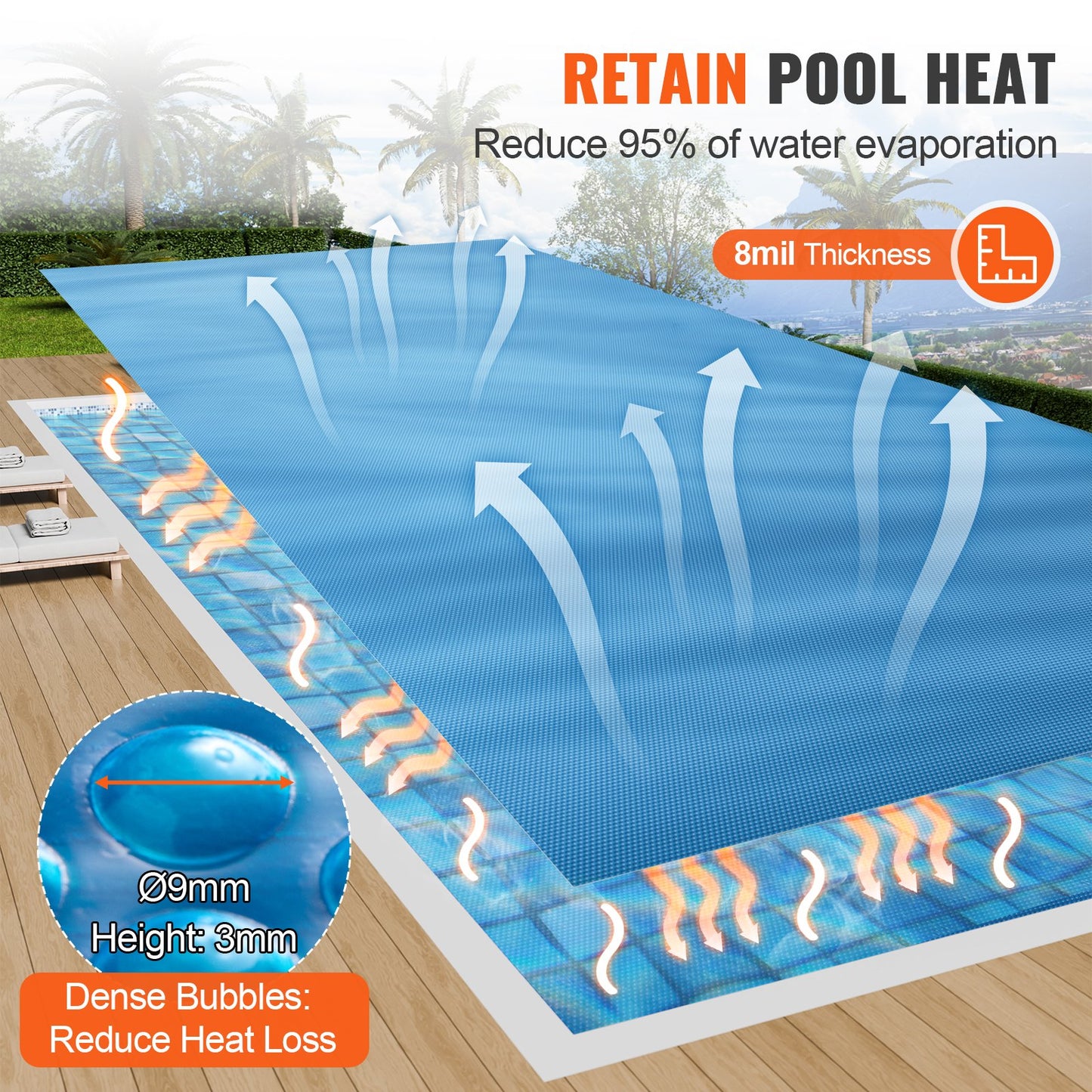 Solar Pool Cover, 24 x 12 ft Rectangle Solar Blanket for Pools, Inground Above Ground Swimming Pool Solar Cover, 8 mil Solar Covers Blue - Image 3