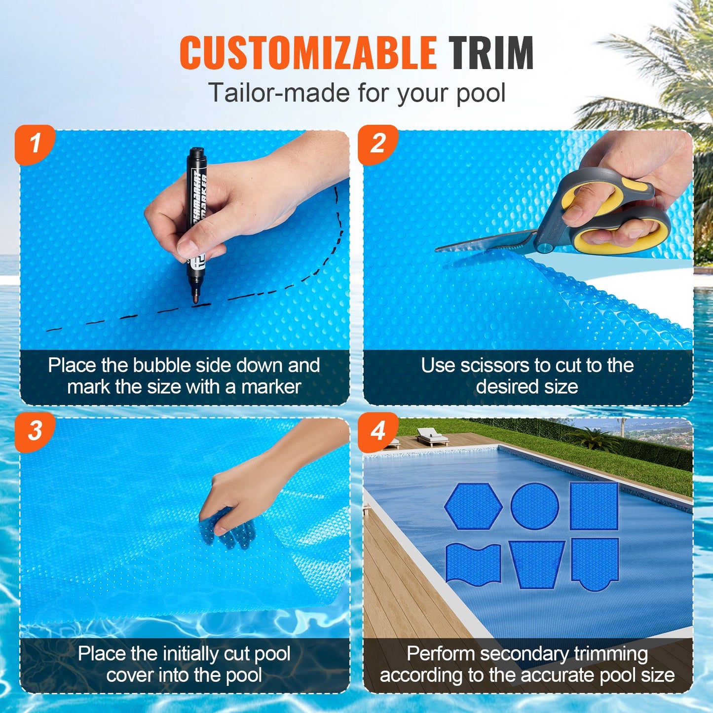 Solar Pool Cover, 24 x 12 ft Rectangle Solar Blanket for Pools, Inground Above Ground Swimming Pool Solar Cover, 8 mil Solar Covers Blue - Image 6