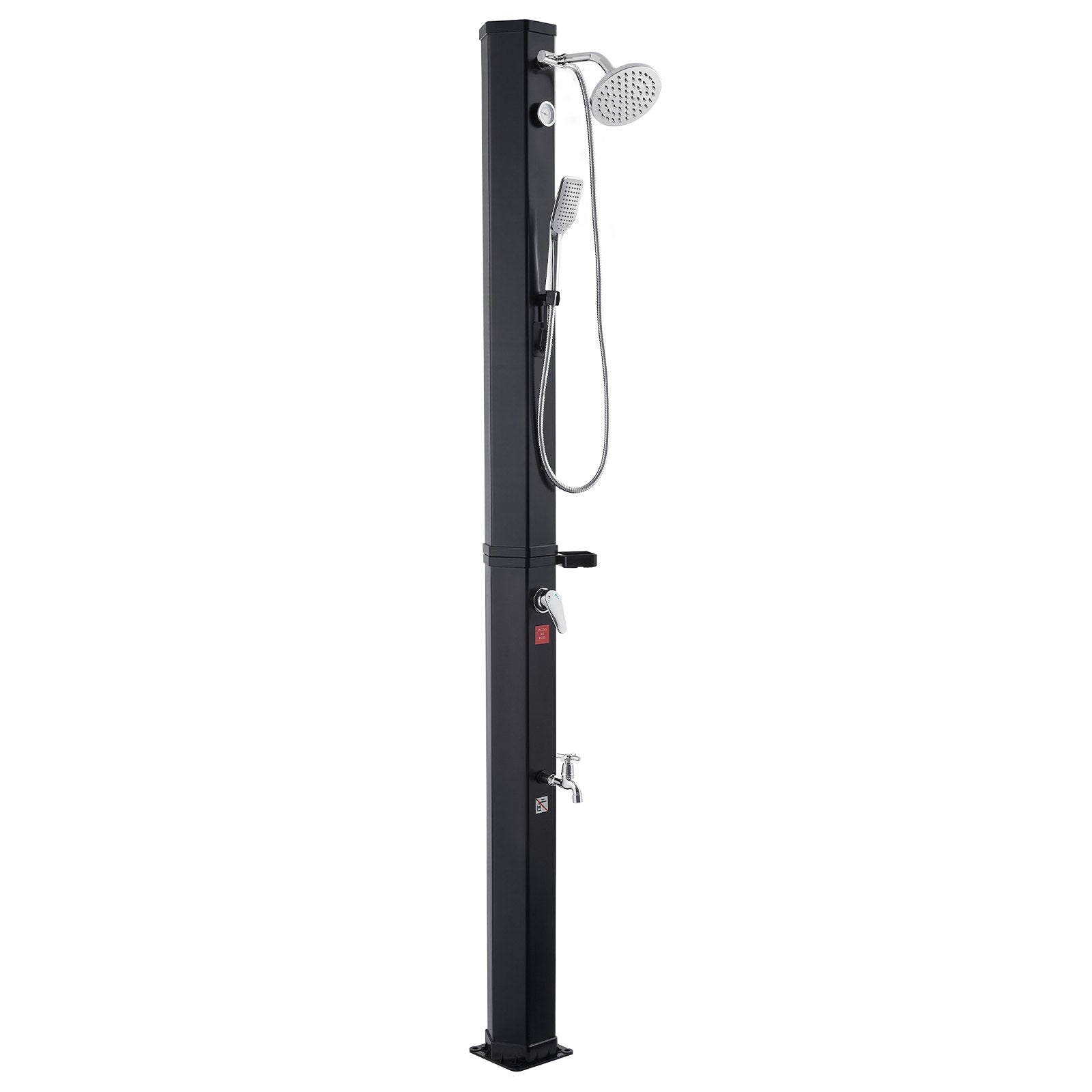40L Solar Heated Shower, 205cm Showerhead Height Outdoor Shower, with Handheld & Foot Faucet, Hot & Cold Water Adjustment, Freestanding for Backyard Poolside Beach Pool, Black