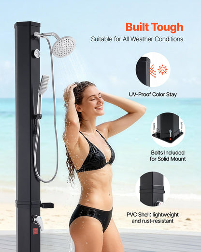 40L Solar Heated Shower, 205cm Showerhead Height Outdoor Shower, with Handheld & Foot Faucet, Hot & Cold Water Adjustment, Freestanding for Backyard Poolside Beach Pool, Black - Image 5