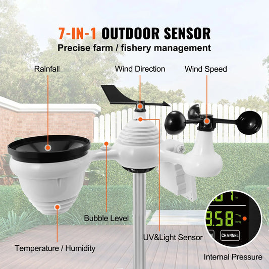 7-in-1 Wi-Fi Weather Station, 7.5 in Color Display, Home Weather Station Indoor Outdoor, with Solar Wireless Outdoor Sensor Alarm Alerts, for Temperature Humidity Wind Speed/Direction Rain - Image 2