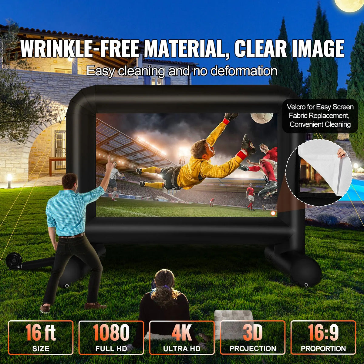 Inflatable Movie Screen, 16 FT Inflatable Projector Screen for Outside with Blower and Carrying Bag, Front/Rear Projection, Oxford Fabric Blow Up Screen for Outdoor Parties Backyard Movie Night - Image 2
