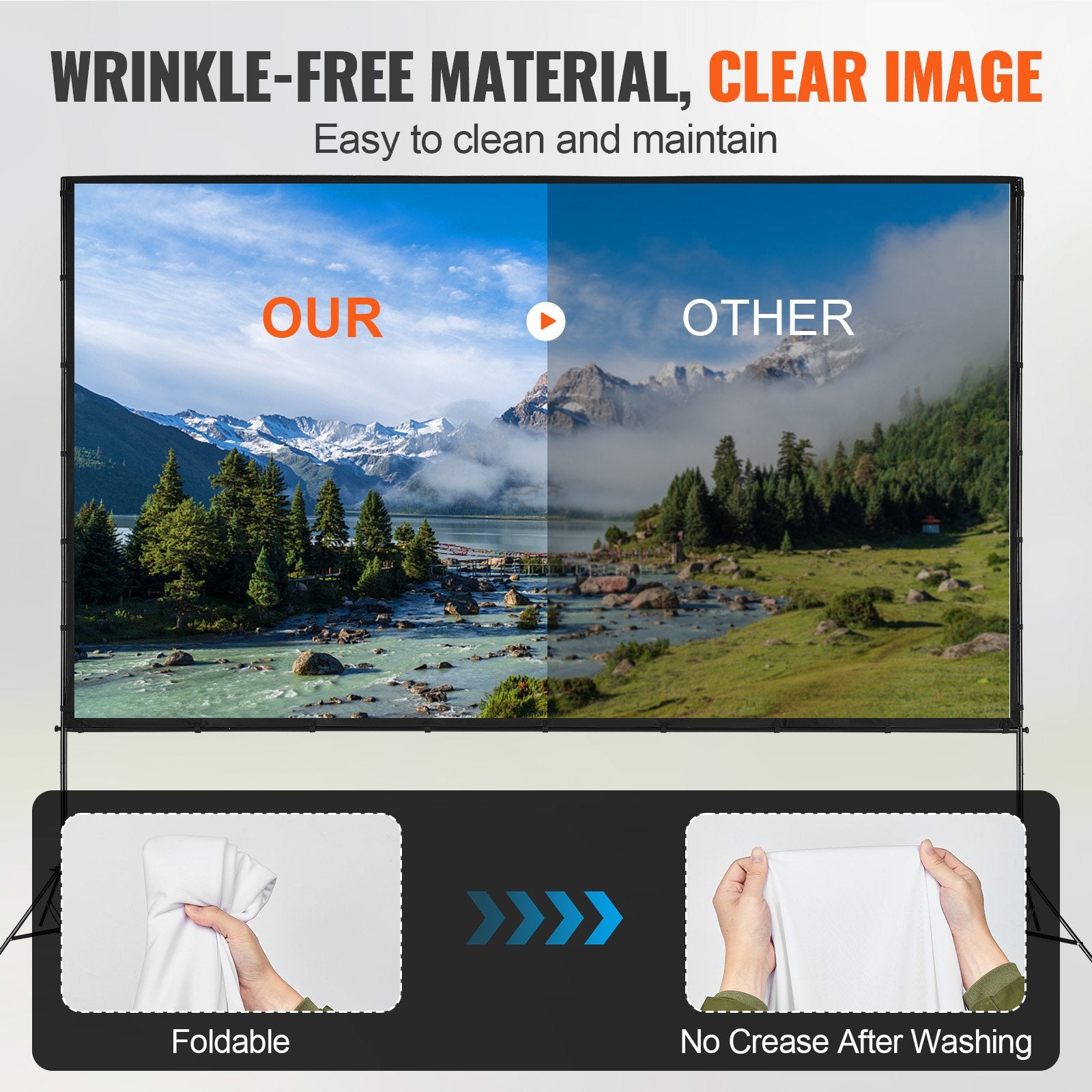 Projector Screen with Stand, 150 inch 16:9 4K 1080 HD Outdoor Movie Screen with Stand, Wrinkle-Free Projection Screen with Tripods and Carry Bag, for Home Theater Cinema Backyard Movie Night - Image 3