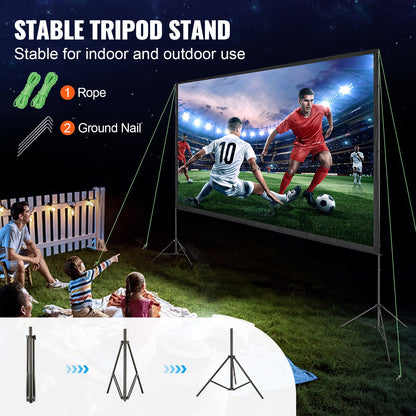 Projector Screen with Stand, 150 inch 16:9 4K 1080 HD Outdoor Movie Screen with Stand, Wrinkle-Free Projection Screen with Tripods and Carry Bag, for Home Theater Cinema Backyard Movie Night - Image 4