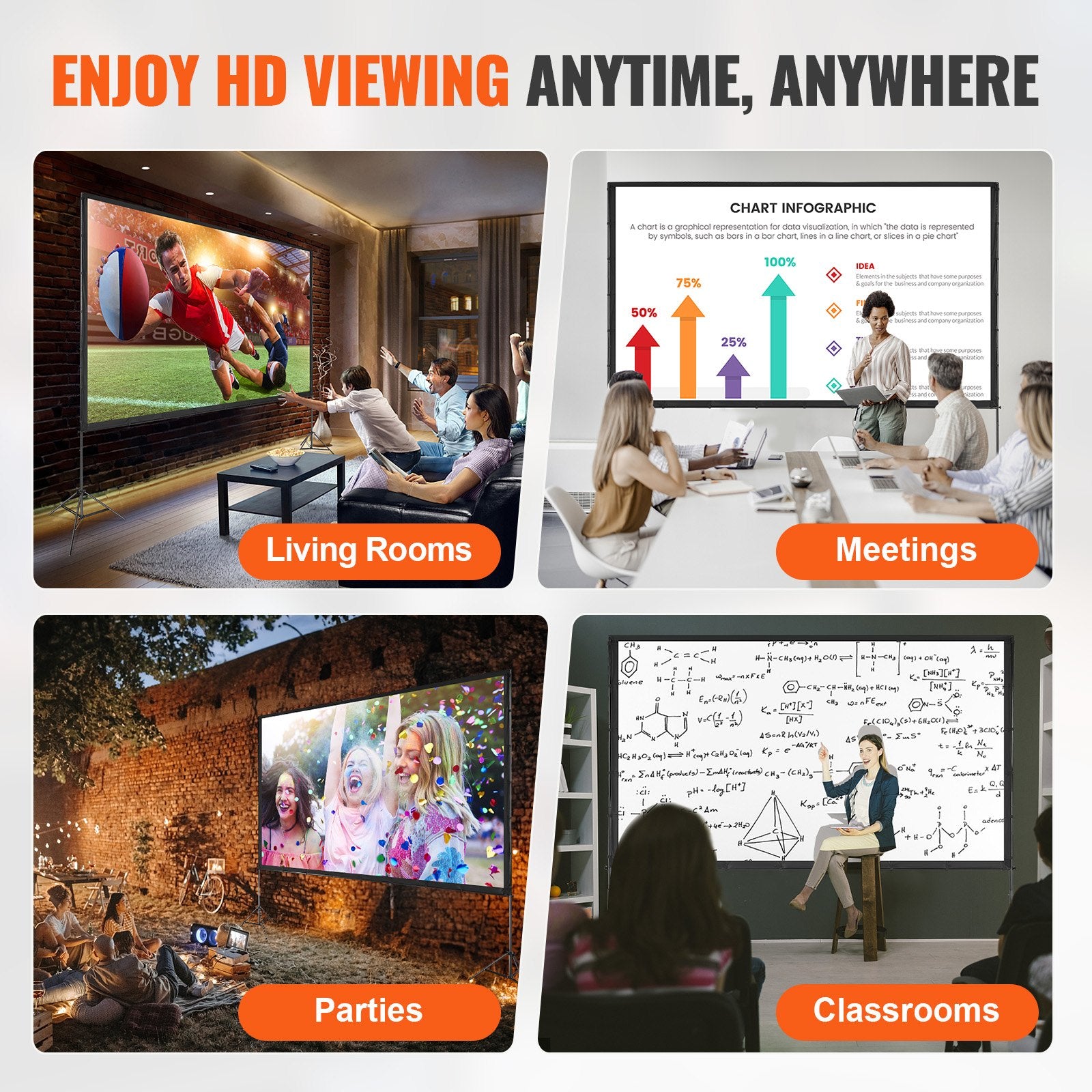 Projector Screen with Stand, 150 inch 16:9 4K 1080 HD Outdoor Movie Screen with Stand, Wrinkle-Free Projection Screen with Tripods and Carry Bag, for Home Theater Cinema Backyard Movie Night - Image 6