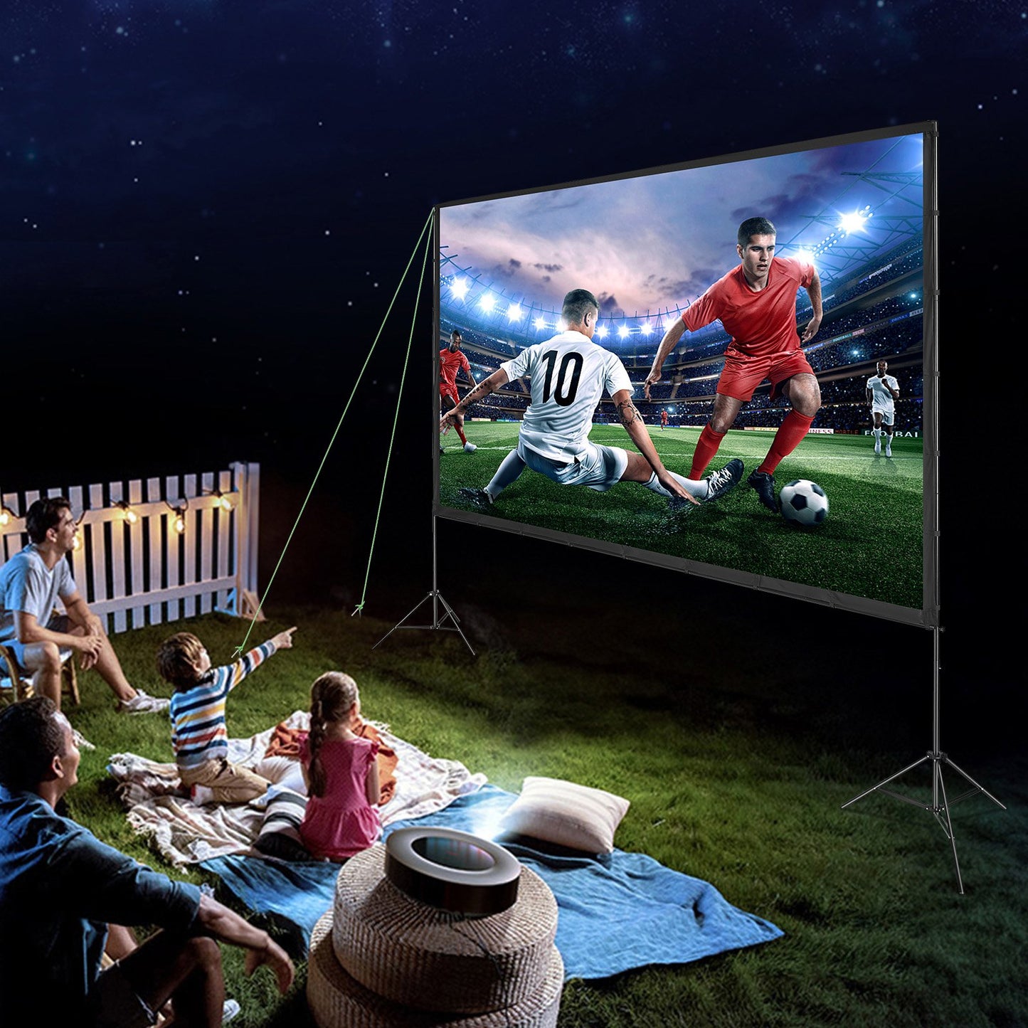 Projector Screen with Stand, 150 inch 16:9 4K 1080 HD Outdoor Movie Screen with Stand, Wrinkle-Free Projection Screen with Tripods and Carry Bag, for Home Theater Cinema Backyard Movie Night - Image 8