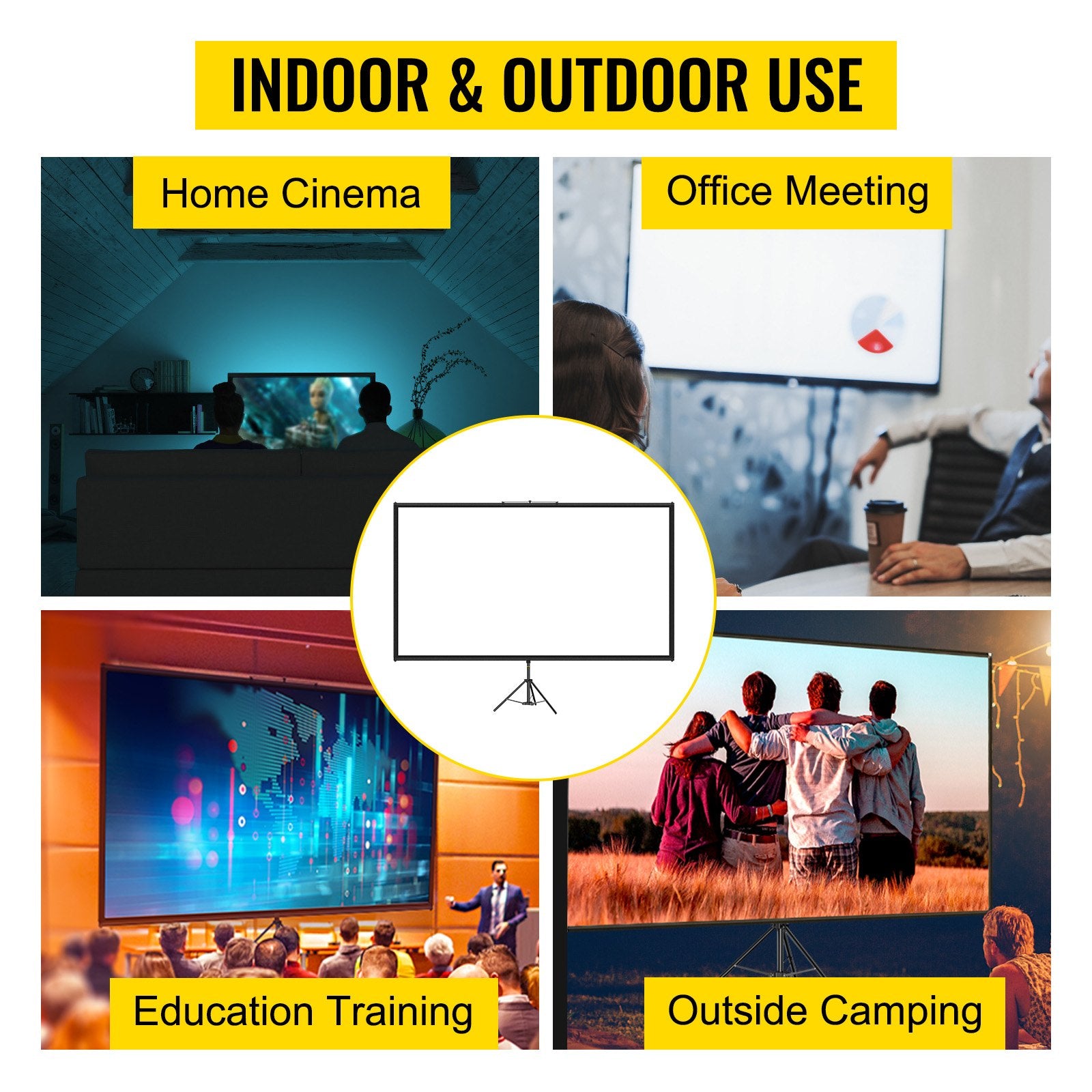 Tripod Projector Screen with Stand 100inch 16:9 4K HD Projection Screen Stand Wrinkle-Free Height Adjustable Portable Screen for Projector Indoor & Outdoor for Movie, Home Cinema, Gaming, Office - Image 7
