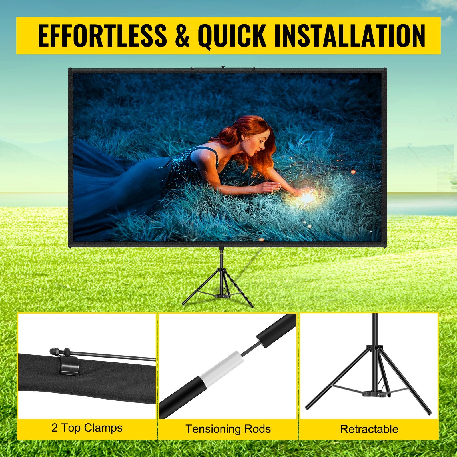 Tripod Projector Screen with Stand 70 inch 16:9 4K HD Projection Screen Stand Wrinkle-Free Height Adjustable Portable Screen for Projector Indoor & Outdoor for Movie, Home Cinema, Gaming, Office - Image 5