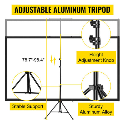 Tripod Projector Screen with Stand 80 inch 16:9 4K HD Projection Screen Stand Wrinkle-Free Height Adjustable Portable Screen for Projector Indoor & Outdoor for Movie, Home Cinema, Gaming, Office - Image 4