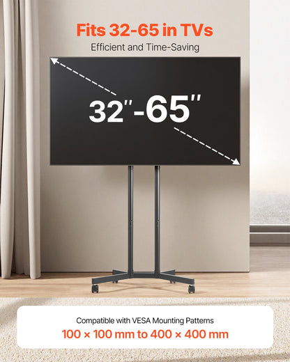 Rolling TV Stand, Mobile TV Cart for 32-65 Inch Screens, Height Adjustable, Portable Monitor Stand with Wheels Holds up to 40 kg for Living Room, Bedroom, Office, Outdoor, Max VESA 400x400mm - Image 2