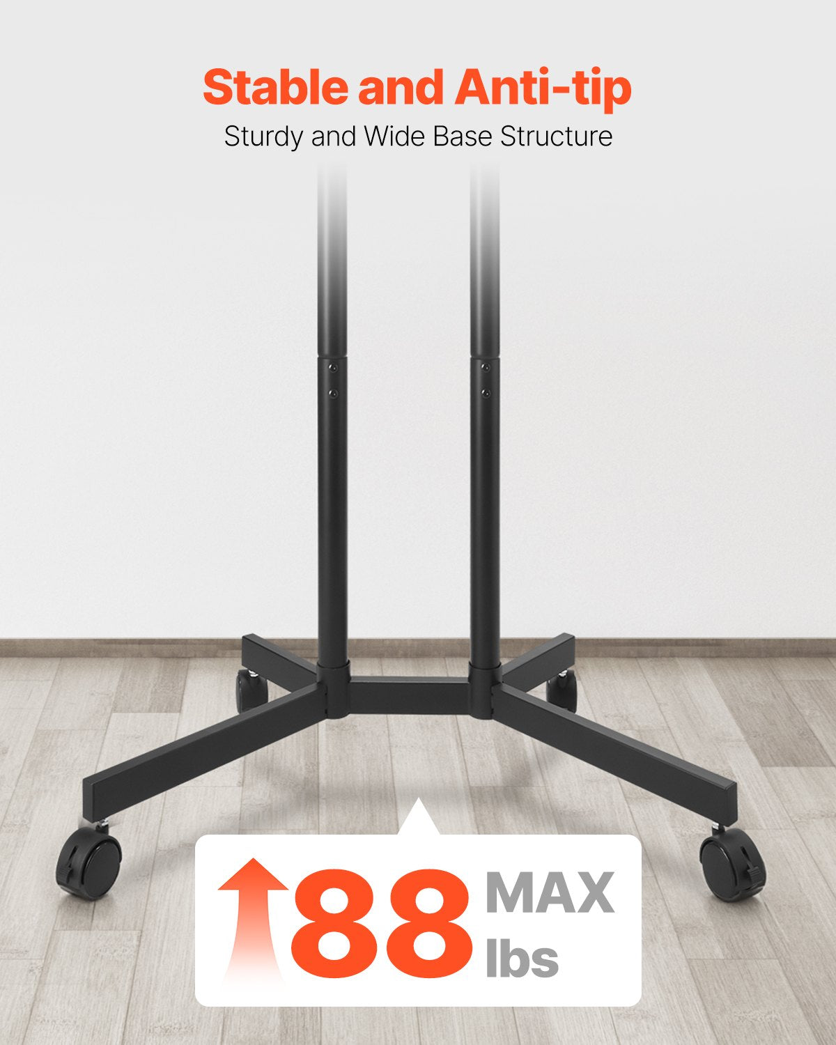 Rolling TV Stand, Mobile TV Cart for 32-65 Inch Screens, Height Adjustable, Portable Monitor Stand with Wheels Holds up to 40 kg for Living Room, Bedroom, Office, Outdoor, Max VESA 400x400mm - Image 4