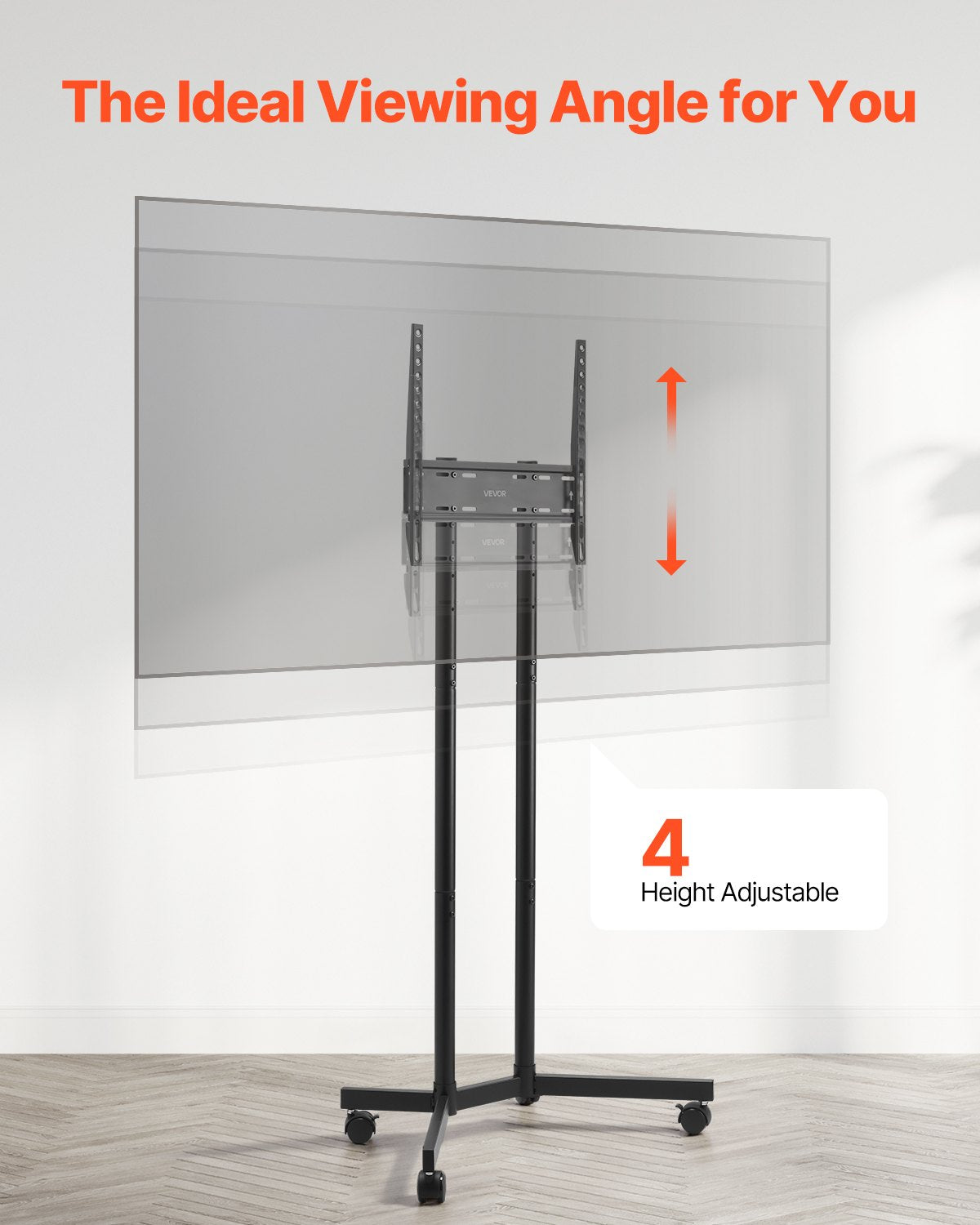 Rolling TV Stand, Mobile TV Cart for 32-65 Inch Screens, Height Adjustable, Portable Monitor Stand with Wheels Holds up to 40 kg for Living Room, Bedroom, Office, Outdoor, Max VESA 400x400mm - Image 5