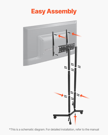 Rolling TV Stand, Mobile TV Cart for 32-65 Inch Screens, Height Adjustable, Portable Monitor Stand with Wheels Holds up to 40 kg for Living Room, Bedroom, Office, Outdoor, Max VESA 400x400mm - Image 6