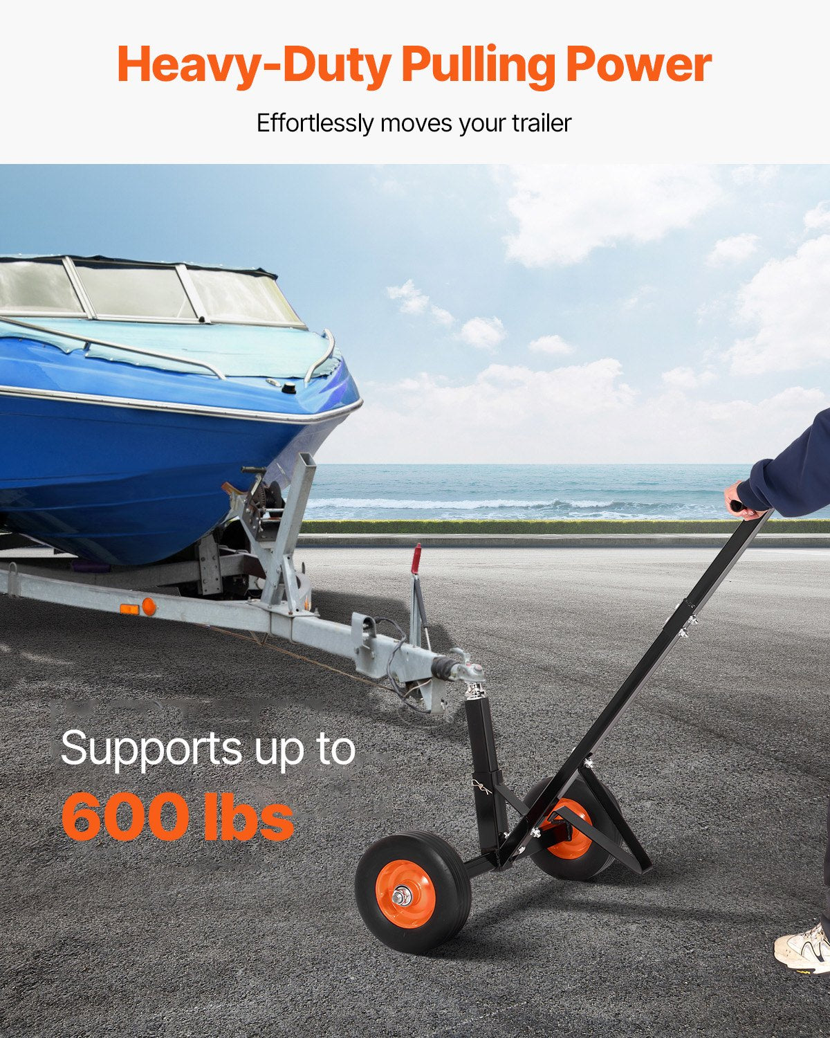 Trailer Dolly, 600lbs Tongue Weight Capacity, Carbon Steel Trailer Mover with 1-7/8 in Hitch Ball and 10 in Solid Tires, Portable Tow Dolly for Moving Car RV Boat Trailer - Image 2