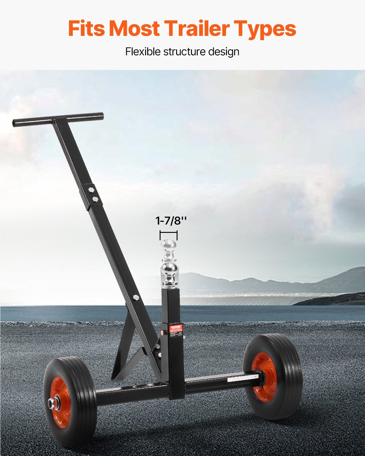 Trailer Dolly, 600lbs Tongue Weight Capacity, Carbon Steel Trailer Mover with 1-7/8 in Hitch Ball and 10 in Solid Tires, Portable Tow Dolly for Moving Car RV Boat Trailer - Image 3