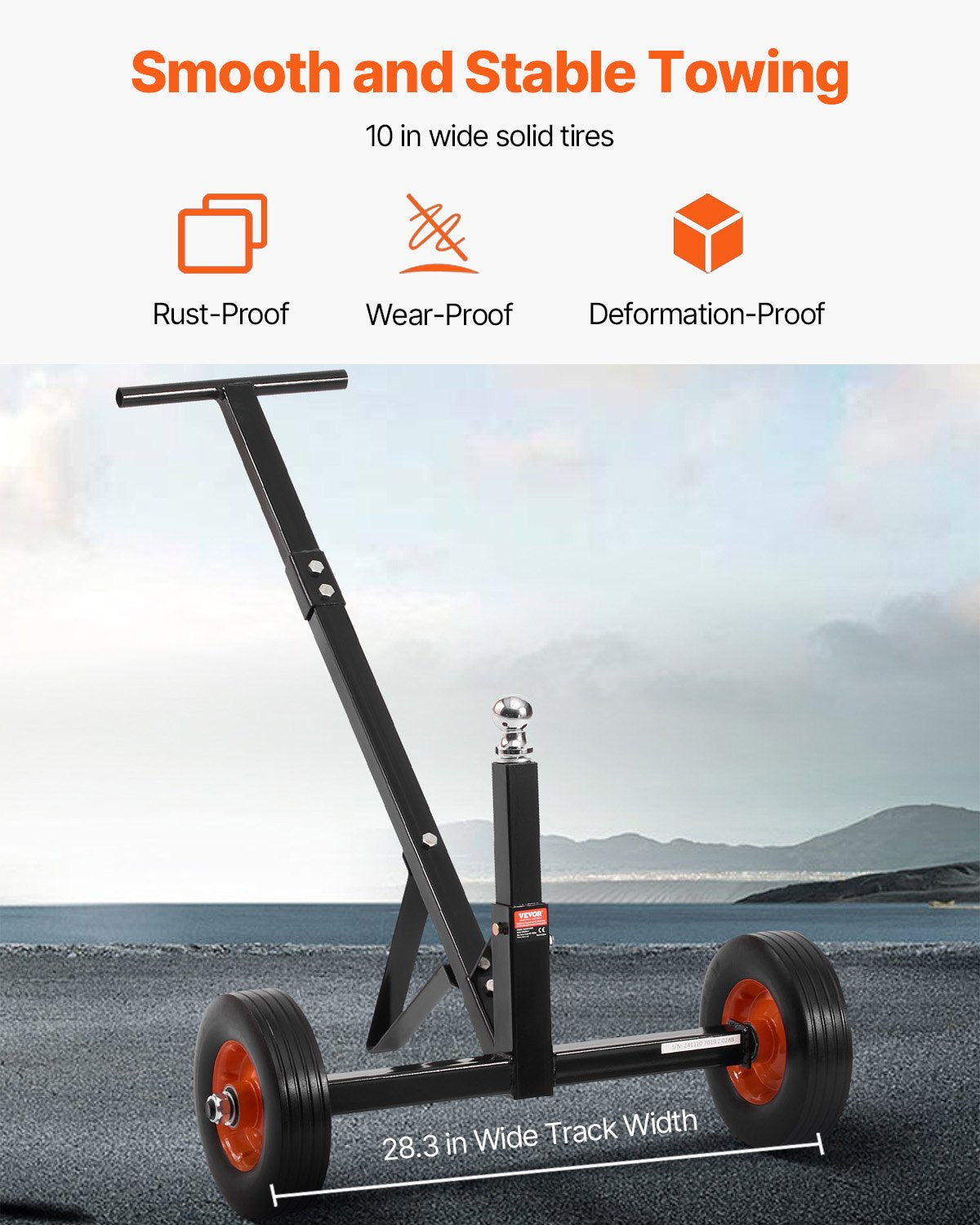 Trailer Dolly, 600lbs Tongue Weight Capacity, Carbon Steel Trailer Mover with 1-7/8 in Hitch Ball and 10 in Solid Tires, Portable Tow Dolly for Moving Car RV Boat Trailer - Image 4