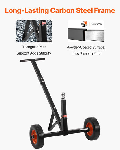 Trailer Dolly, 600lbs Tongue Weight Capacity, Carbon Steel Trailer Mover with 1-7/8 in Hitch Ball and 10 in Solid Tires, Portable Tow Dolly for Moving Car RV Boat Trailer - Image 5